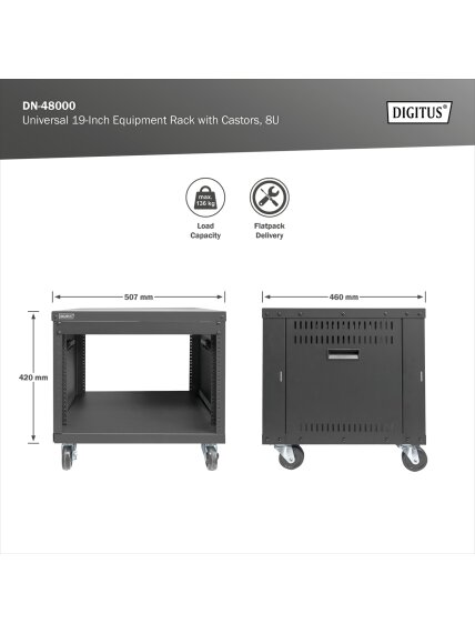 Digitus Universal 19-Inch Equipment Rack with Castors, 8U | DN-48000 4 Digitus Universal 19-Inch Equipment Rack with Castors, 8U | DN-48000 4