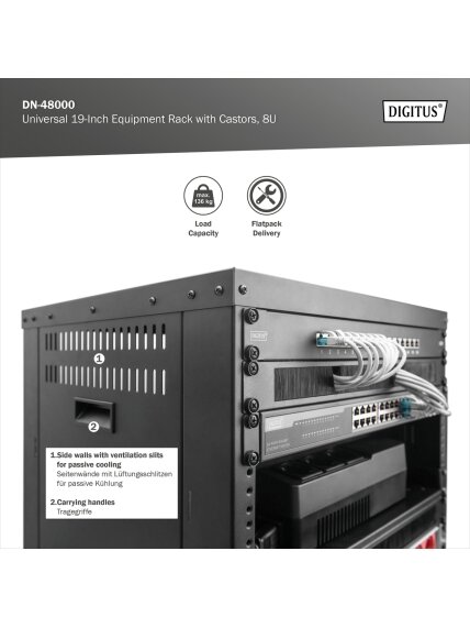 Digitus Universal 19-Inch Equipment Rack with Castors, 8U | DN-48000 5 Digitus Universal 19-Inch Equipment Rack with Castors, 8U | DN-48000 5