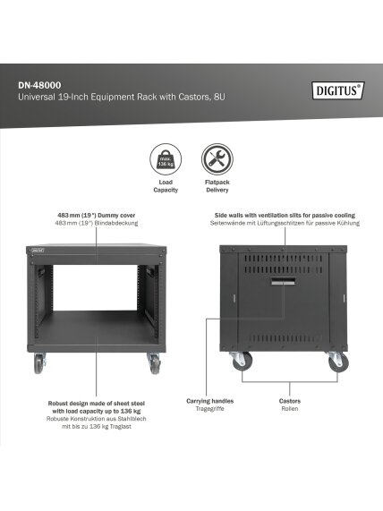 Digitus Universal 19-Inch Equipment Rack with Castors, 8U | DN-48000 7 Digitus Universal 19-Inch Equipment Rack with Castors, 8U | DN-48000 7