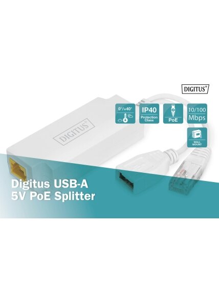 Digitus | USB-A 5V PoE Splitter | DN-95208 2 Digitus | USB-A 5V PoE Splitter | DN-95208 2