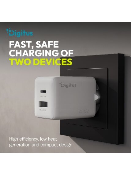 Digitus USB GaN Charger 45W, 1x USB-C, 1x USB-A | DA-10302 6 Digitus USB GaN Charger 45W, 1x USB-C, 1x USB-A | DA-10302 6