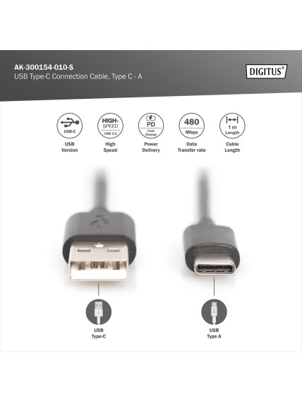 Digitus | USB Type-C connection cable, type USB-A - USB-C | AK-300154-010-S 5