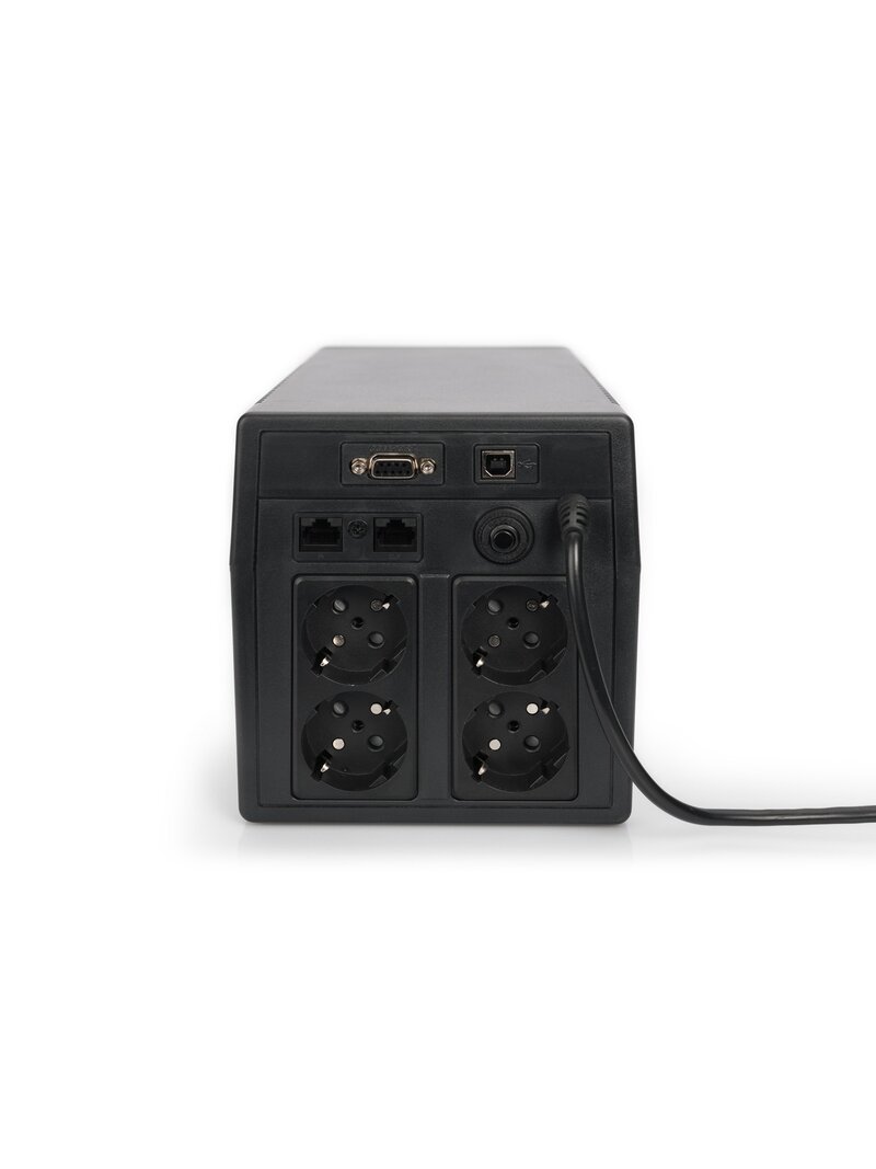 Digitus | Line-Interactive UPS | Line-Interactive UPS DN-170074, 1000VA, 600W, 2x 12V/7Ah battery, 4x CEE 7/7 outlet, 2x RJ45, 1x USB 2.0 type B, 1x RS232, LCD, Simulated Sine Wave, 338x150x162mm, 7.8kg | 1000 VA | 600 W 3