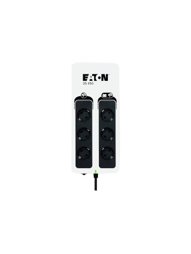 Eaton 3S Gen2 UPS DIN, 450 VA, 270 W, Input: Schuko, Outputs: (3) Schuko, (3) Schuko surge only, Tower | 3S450D Eaton 3S Gen2 UPS DIN, 450 VA, 270 W, Input: Schuko, Outputs: (3) Schuko, (3) Schuko surge only, Tower | 3S450D