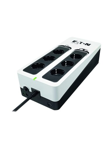 Eaton 3S Gen2 UPS DIN, 450 VA, 270 W, Input: Schuko, Outputs: (3) Schuko, (3) Schuko surge only, Tower | 3S450D Eaton 3S Gen2 UPS DIN, 450 VA, 270 W, Input: Schuko, Outputs: (3) Schuko, (3) Schuko surge only, Tower | 3S450D