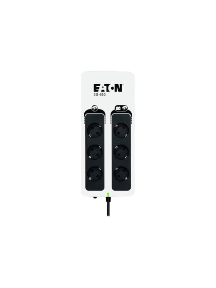 Eaton 3S Gen2 UPS DIN, 450 VA, 270 W, Input: Schuko, Outputs: (3) Schuko, (3) Schuko surge only, Tower | 3S450D 1 Eaton 3S Gen2 UPS DIN, 450 VA, 270 W, Input: Schuko, Outputs: (3) Schuko, (3) Schuko surge only, Tower | 3S450D 1