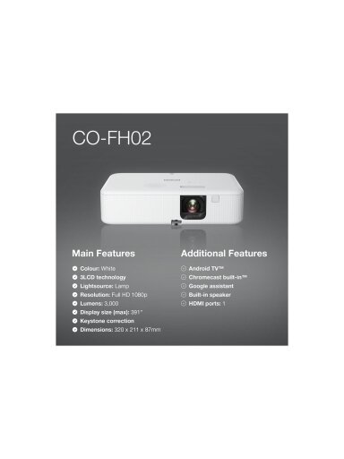 Epson | CO-FH02 | Full HD (1920x1080) | 3000 ANSI lumens | White | Lamp warranty 12 month(s)