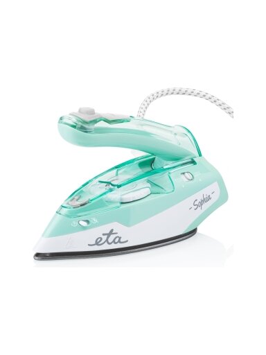 ETA | ETA127190000 Sophia | Steam Travel Iron | 1100 W | Water tank capacity 80 ml | Continuous steam 30 g/min | Steam boost performance 50 g/min | Green/White ETA | ETA127190000 Sophia | Steam Travel Iron | 1100 W | Water tank capacity 80 ml | Continuous steam 30 g/min | Steam boost performance 50 g/min | Green/White
