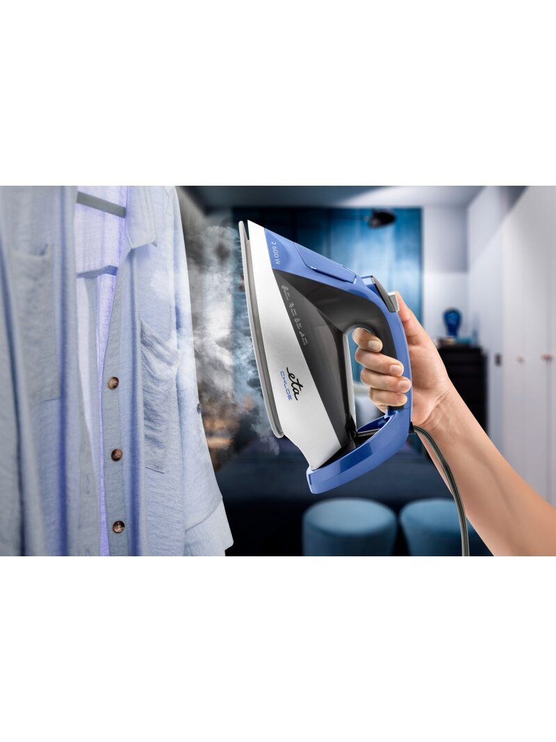 ETA Steam Iron | ETA227690000 Chloe | Steam Iron | 2600 W | Water tank capacity 350 ml | Continuous steam 40 g/min | Silver/Blue 8 ETA Steam Iron | ETA227690000 Chloe | Steam Iron | 2600 W | Water tank capacity 350 ml | Continuous steam 40 g/min | Silver/Blue 8
