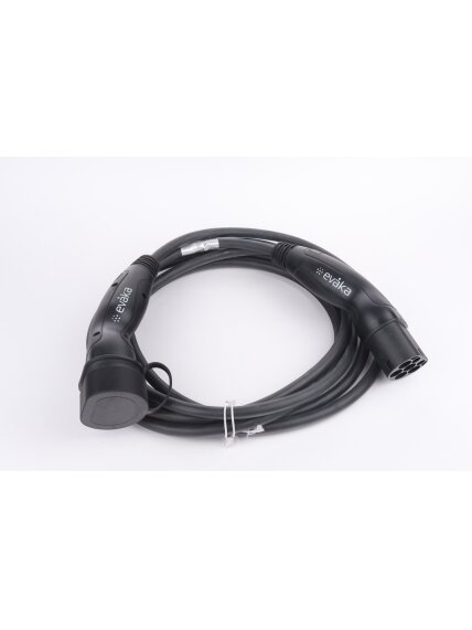 Evaka EV Charging Cable Type 2-Type 2, 22 kW, 32 A, 5 x 6 mm2, 1 x 0.5 mm2, 5 m | ITGAM3871 | Black