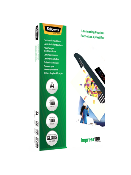 Fellowes | Laminating Pouch | A4 | Clear | Thickness: 100 micron, Qty Per Pack: 100 pcs; Ideal for notices, craft materials, signage and frequently handled documents; Compatible with all laminator brands 2 Fellowes | Laminating Pouch | A4 | Clear | Thickness: 100 micron, Qty Per Pack: 100 pcs; Ideal for notices, craft materials, signage and frequently handled documents; Compatible with all laminator brands 2