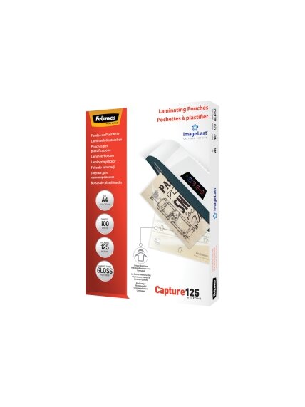 Fellowes | Laminating Pouch PREMIUM | A4 | Glossy | Thickness: 125 micron, Qty Per Pack: 100 pcs; Ideal for notices, craft materials, signage and frequently handled documents; Compatible with all laminator brands