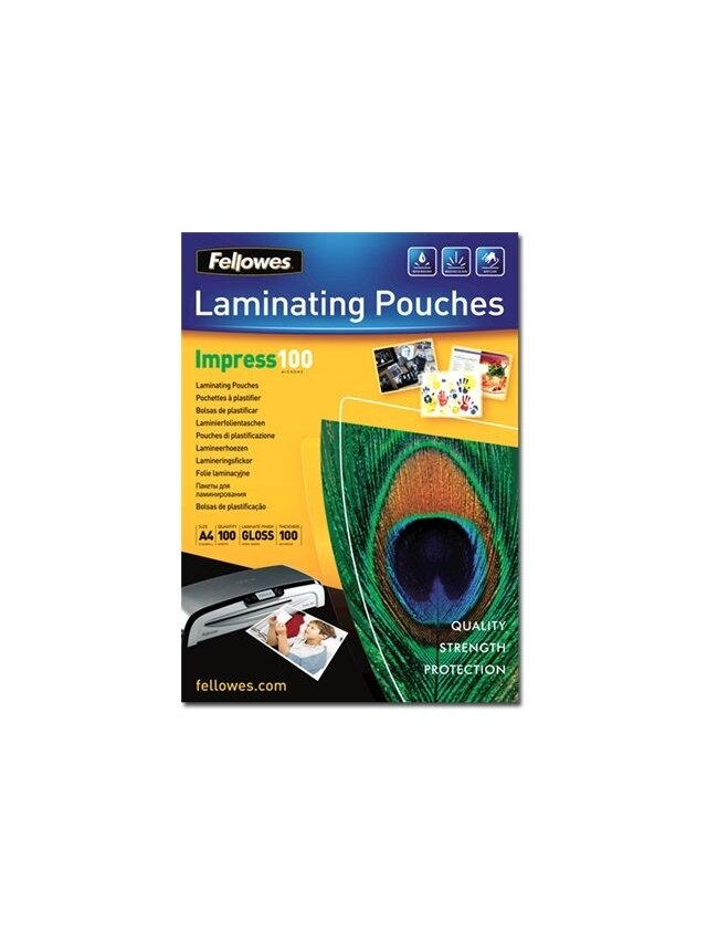 Fellowes | Laminating Pouch | A3 | Glossy | Thickness: 100 micron, Qty Per Pack: 100 pcs; Ideal for notices, craft materials, signage and frequently handled documents; Compatible with all laminator brands Fellowes | Laminating Pouch | A3 | Glossy | Thickness: 100 micron, Qty Per Pack: 100 pcs; Ideal for notices, craft materials, signage and frequently handled documents; Compatible with all laminator brands