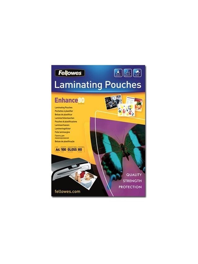 Fellowes | Laminating Pouch PREMIUM | A4 | Clear | Enhance 80 Micron thickness, 216x303 mm - A4, 100 pcs; Unique directional arrow quality mark disappears when laminated. 1 Fellowes | Laminating Pouch PREMIUM | A4 | Clear | Enhance 80 Micron thickness, 216x303 mm - A4, 100 pcs; Unique directional arrow quality mark disappears when laminated. 1