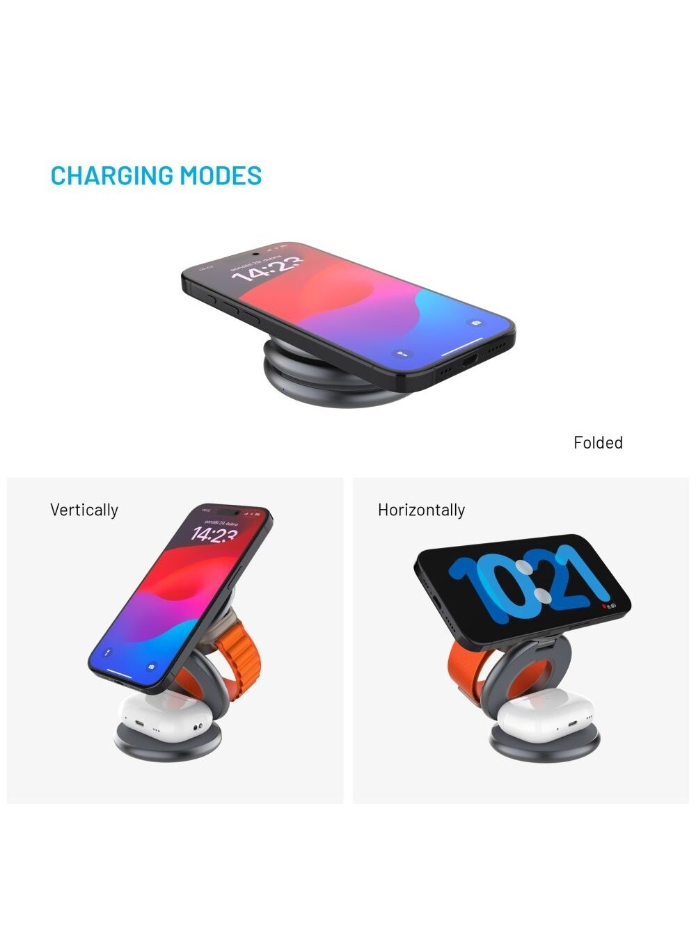 Fixed MagPowerstation Round 3-in-1 foldable wireless charger with MagSafe support | Gray 3