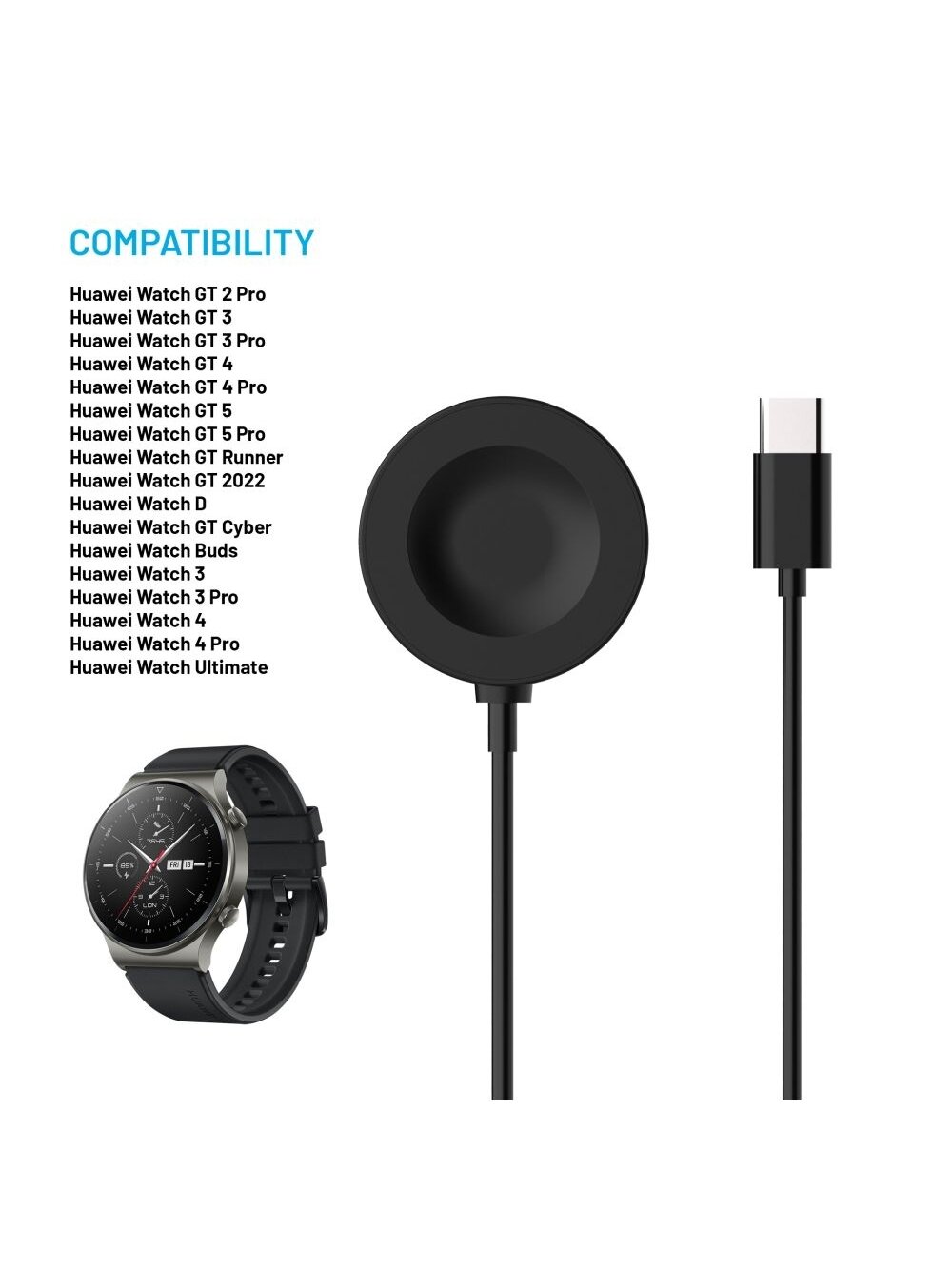 Fixed | USB-C charging cable for Huawei Watch GT 2 Pro/3/3 Pro/4/4 Pro/5/5 Pro 2 Fixed | USB-C charging cable for Huawei Watch GT 2 Pro/3/3 Pro/4/4 Pro/5/5 Pro 2