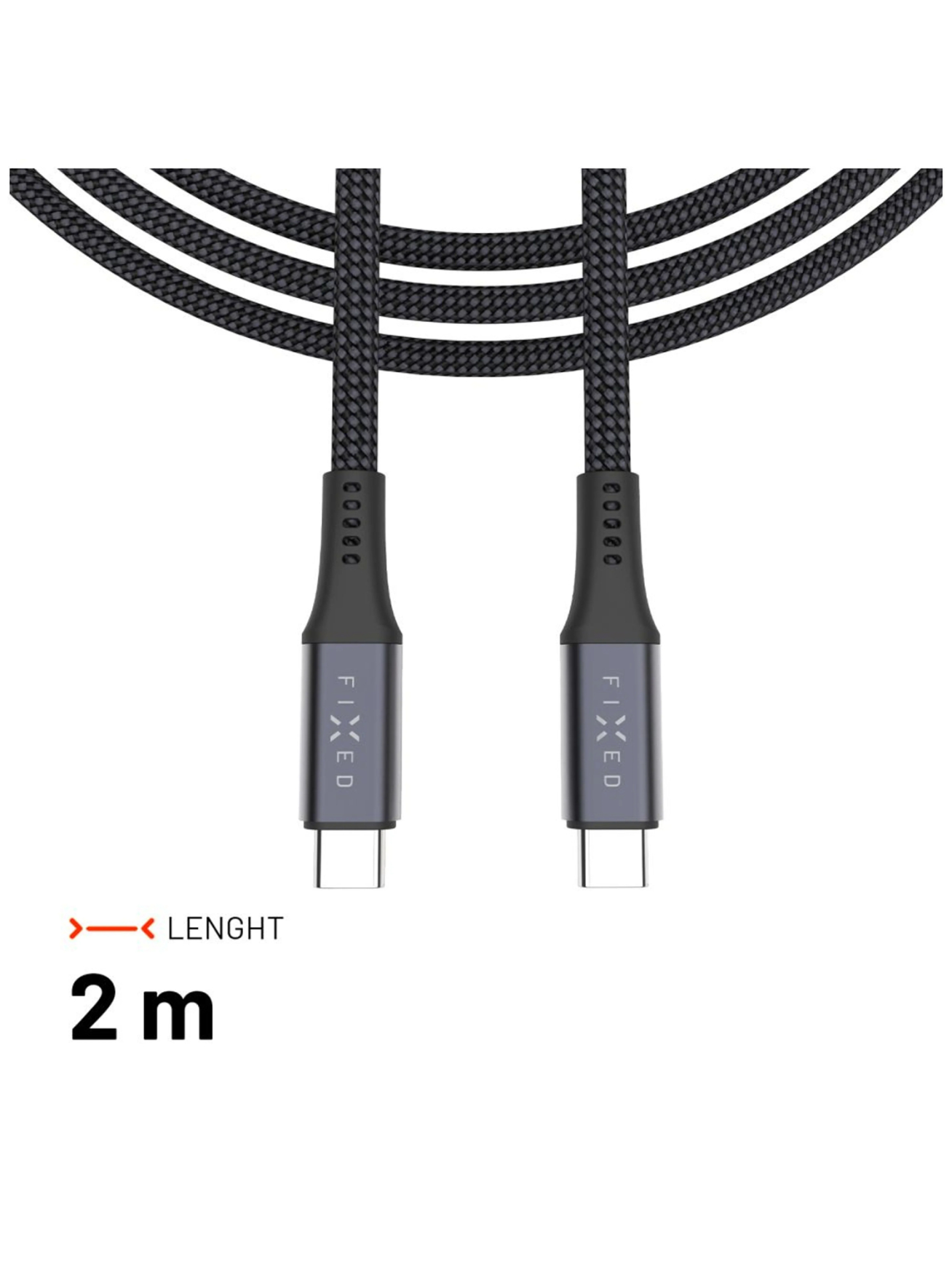 Fixed Braided Cable USB-C/USB-C, 2m, USB4 gen2 20Gbps, 4K 60Hz, 240W | FIXDBP-CC2-GR 3