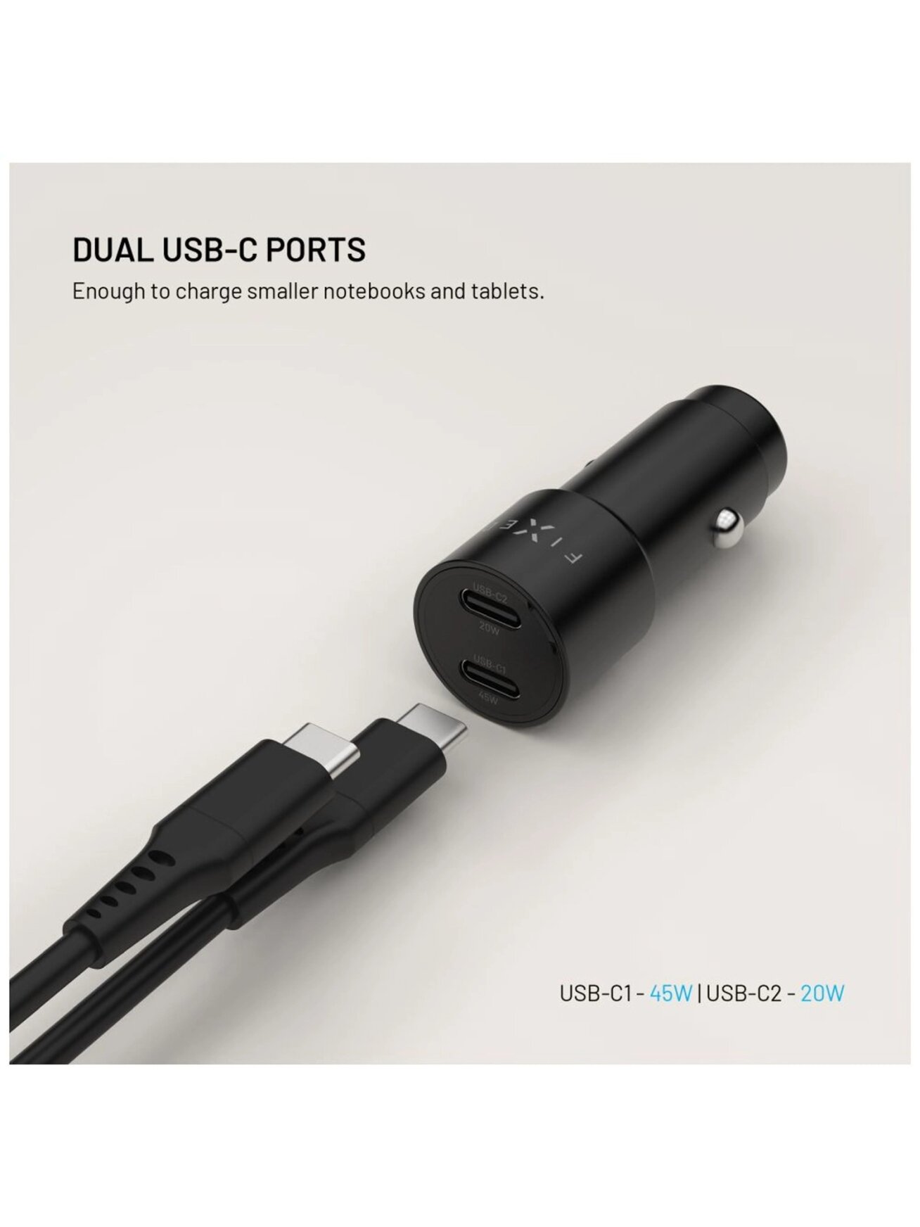 Fixed Dual USB-C Car Charger, 65W, PD 3.0 3 Fixed Dual USB-C Car Charger, 65W, PD 3.0 3