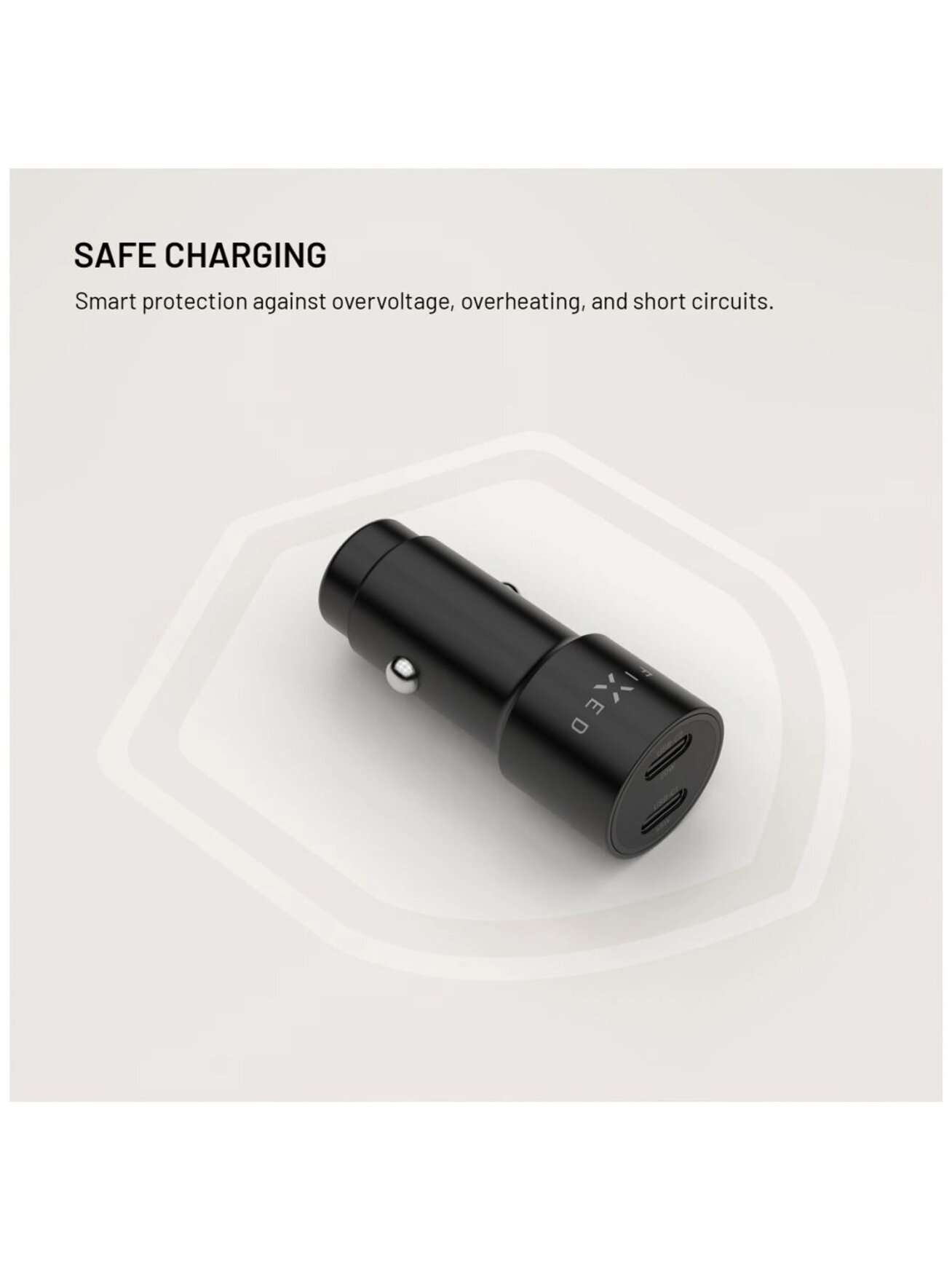 Fixed Dual USB-C Car Charger, 65W, PD 3.0 6 Fixed Dual USB-C Car Charger, 65W, PD 3.0 6