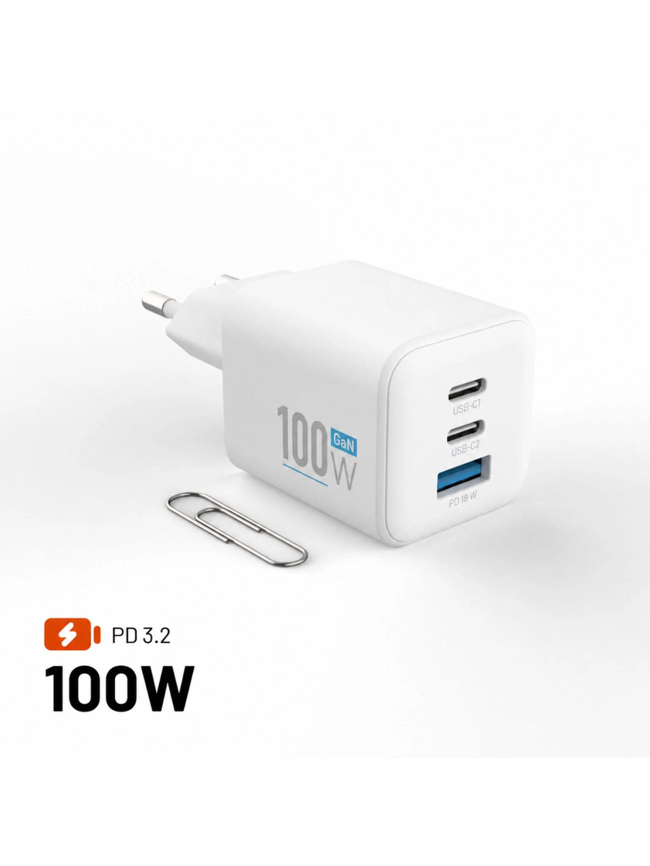 Fixed GaN Network Charger Mini with 2xUSB-C and USB output, PD support, 100 W, white | FIXCG100M-2C1A-WH