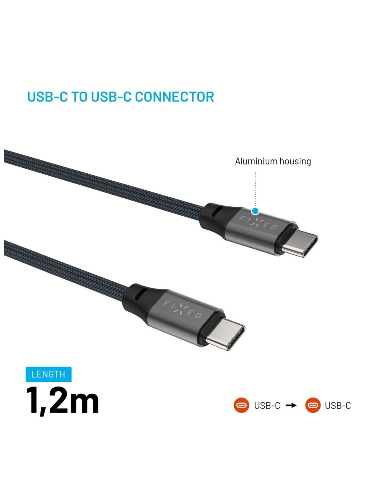 Fixed | Magnetic Braided Cable USB-C/USB-C, USB 2.0, Gray | FIXDBM-CC12-GR 1