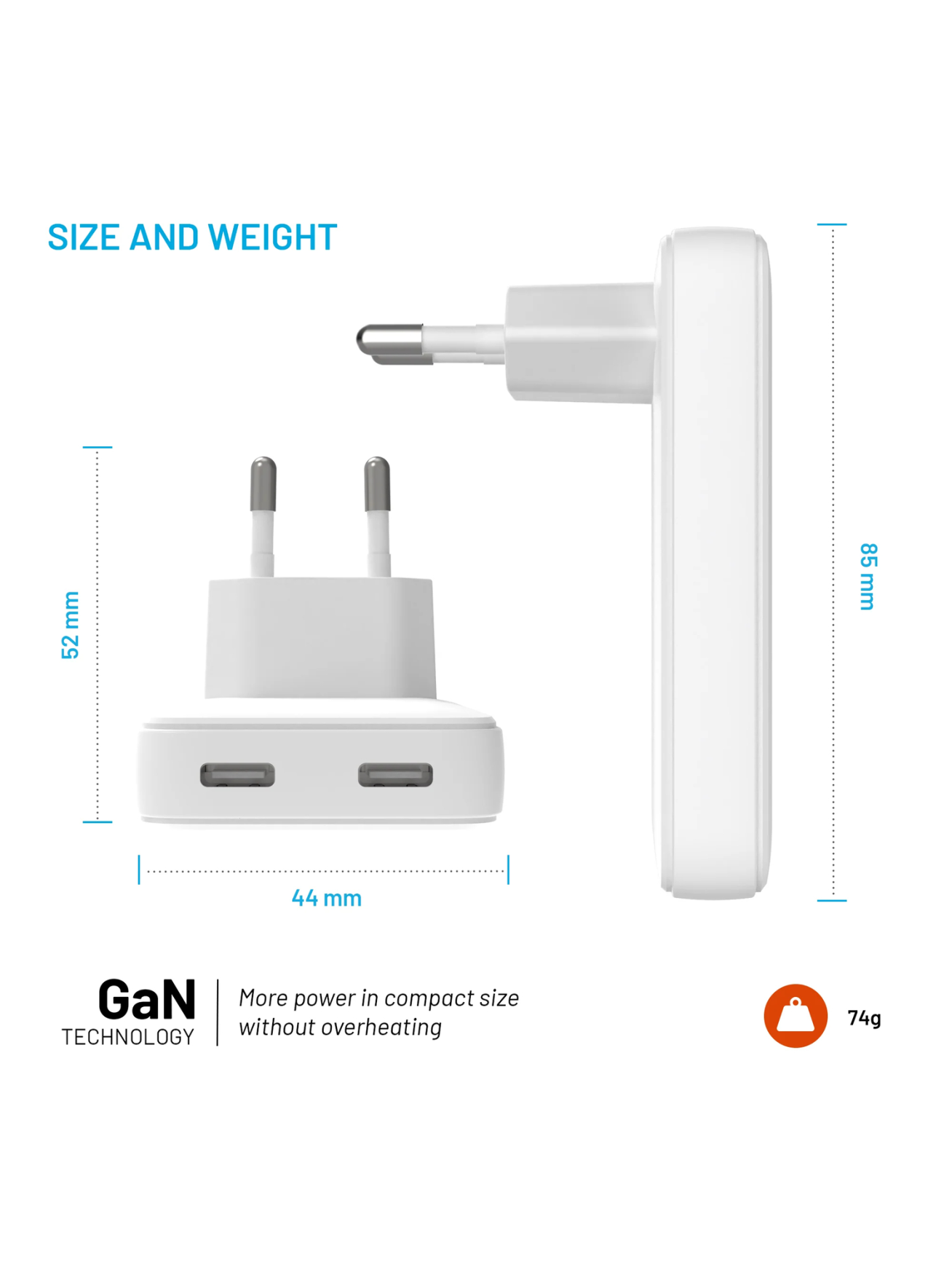 Fixed Slim 2xUSB-C Travel Charger, GaN, PD support 2