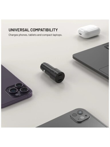 Fixed Dual USB-C Car Charger, 65W, PD 3.0