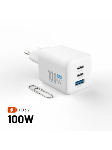 Fixed GaN Network Charger Mini with 2xUSB-C and USB output, PD support, 100 W, white | FIXCG100M-2C1A-WH