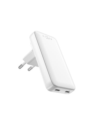 Fixed Slim Traveller 2xUSB-C Travel Charger with world adapters, GaN, 45W | White