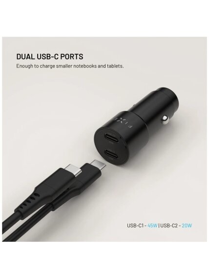 Fixed Dual USB-C Car Charger, 65W, PD 3.0 3 Fixed Dual USB-C Car Charger, 65W, PD 3.0 3