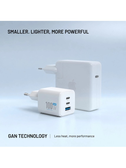 Fixed GaN Network Charger Mini with 2xUSB-C and USB output, PD support, 100 W, white | FIXCG100M-2C1A-WH 3 Fixed GaN Network Charger Mini with 2xUSB-C and USB output, PD support, 100 W, white | FIXCG100M-2C1A-WH 3