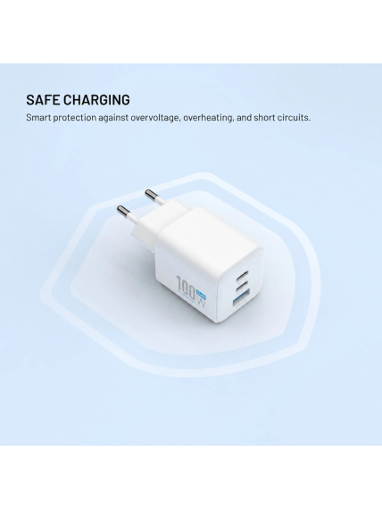 Fixed GaN Network Charger Mini with 2xUSB-C and USB output, PD support, 100 W, white | FIXCG100M-2C1A-WH 5 Fixed GaN Network Charger Mini with 2xUSB-C and USB output, PD support, 100 W, white | FIXCG100M-2C1A-WH 5