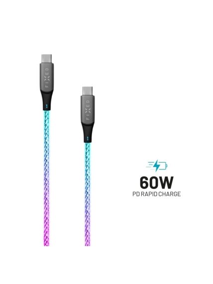 Fixed | Glowing Charging Cable USB-C/USB-C, PD support, Rainbow | FIXDLED-CC-RA 1