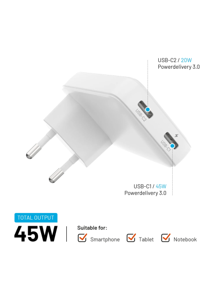 Fixed Slim 2xUSB-C Travel Charger, GaN, PD support 1 Fixed Slim 2xUSB-C Travel Charger, GaN, PD support 1