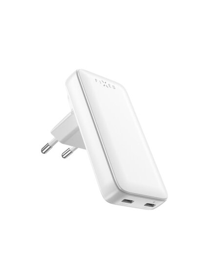 Fixed Slim Traveller 2xUSB-C Travel Charger with world adapters, GaN, 45W | White