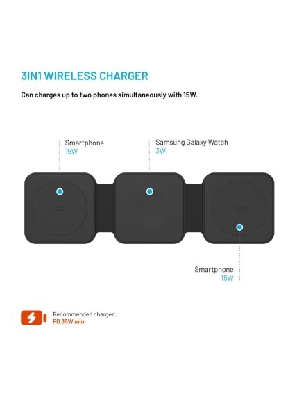 Fixed | Wireless Foldable Charger 3in1 Flex for Samsung | FIXFLE-SA-BK | Black 3 Fixed | Wireless Foldable Charger 3in1 Flex for Samsung | FIXFLE-SA-BK | Black 3
