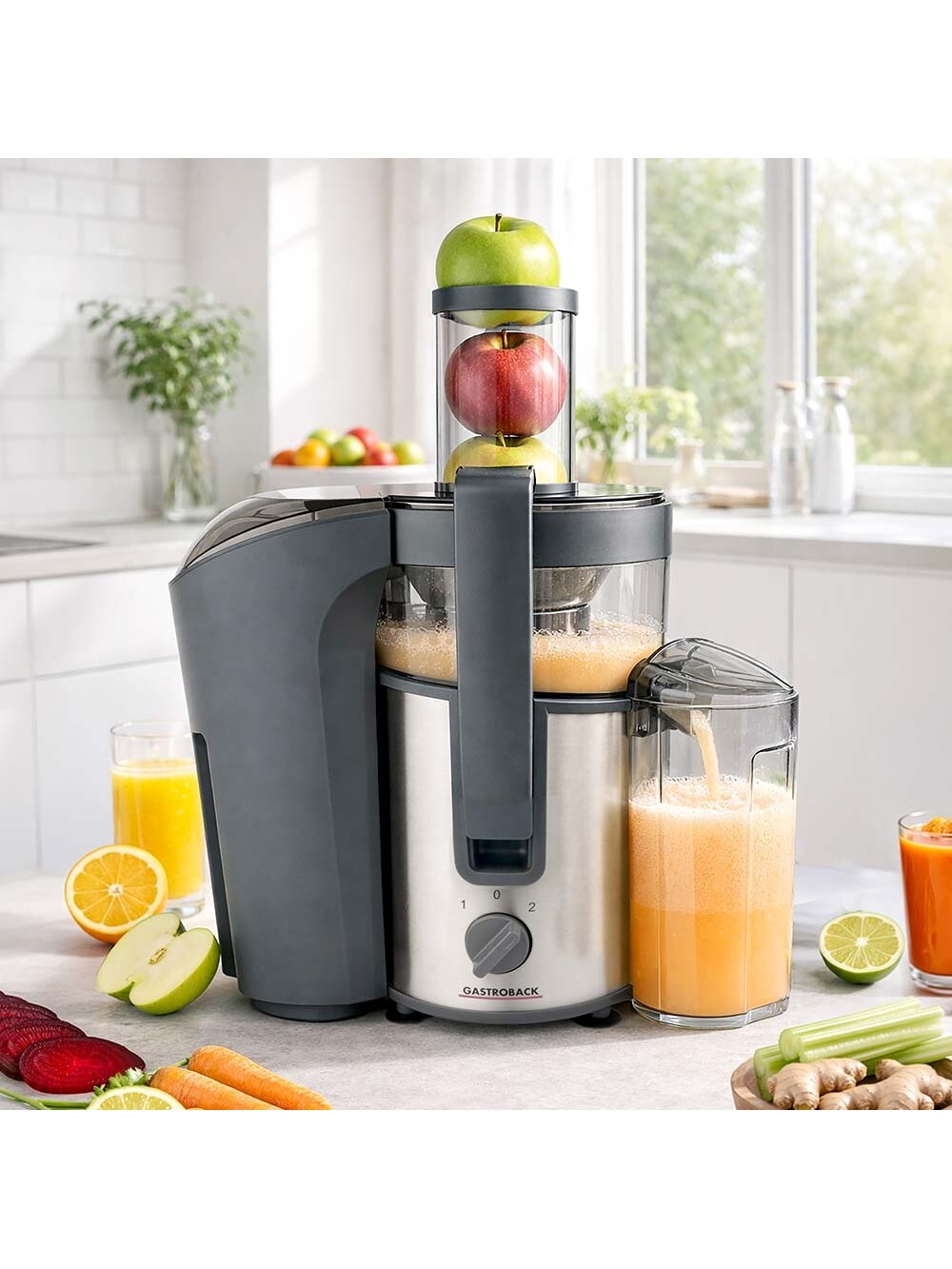Gastroback Vital Juicer Plus | 40116 | Type Centrifugal juicer | Silver/Black | 800 W | Extra large fruit input | Number of speeds 2 6