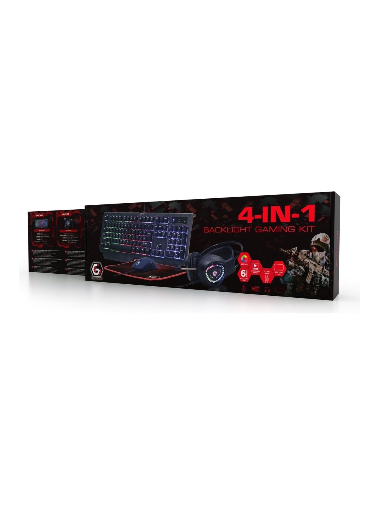 Gembird | 4-in-1 Backlight Gaming Kit "Phantom" | GGS-UMGL4-01 | Gaming Kit | Wired | US 5
