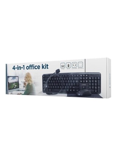 Gembird | 4-in-1 Multimedia office set | KBS-UO4-01 | Keyboard, Mouse, Pad and Headset Set | Wired | Mouse included | US | Black