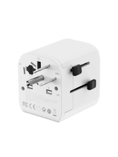Gembird Grounded universal travel power adapter, 20 W | TPA-EU1A1C20-01-W