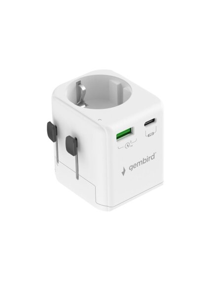 Gembird Grounded universal travel power adapter, 20 W | TPA-EU1A1C20-01-W Gembird Grounded universal travel power adapter, 20 W | TPA-EU1A1C20-01-W