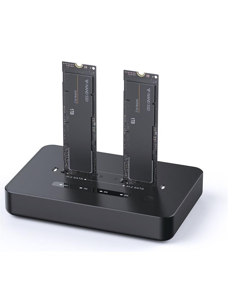 Gembird Desktop dual drive USB Type-C M.2 NVME (and SATA) SSD docking station, Black | DD2-U3M2