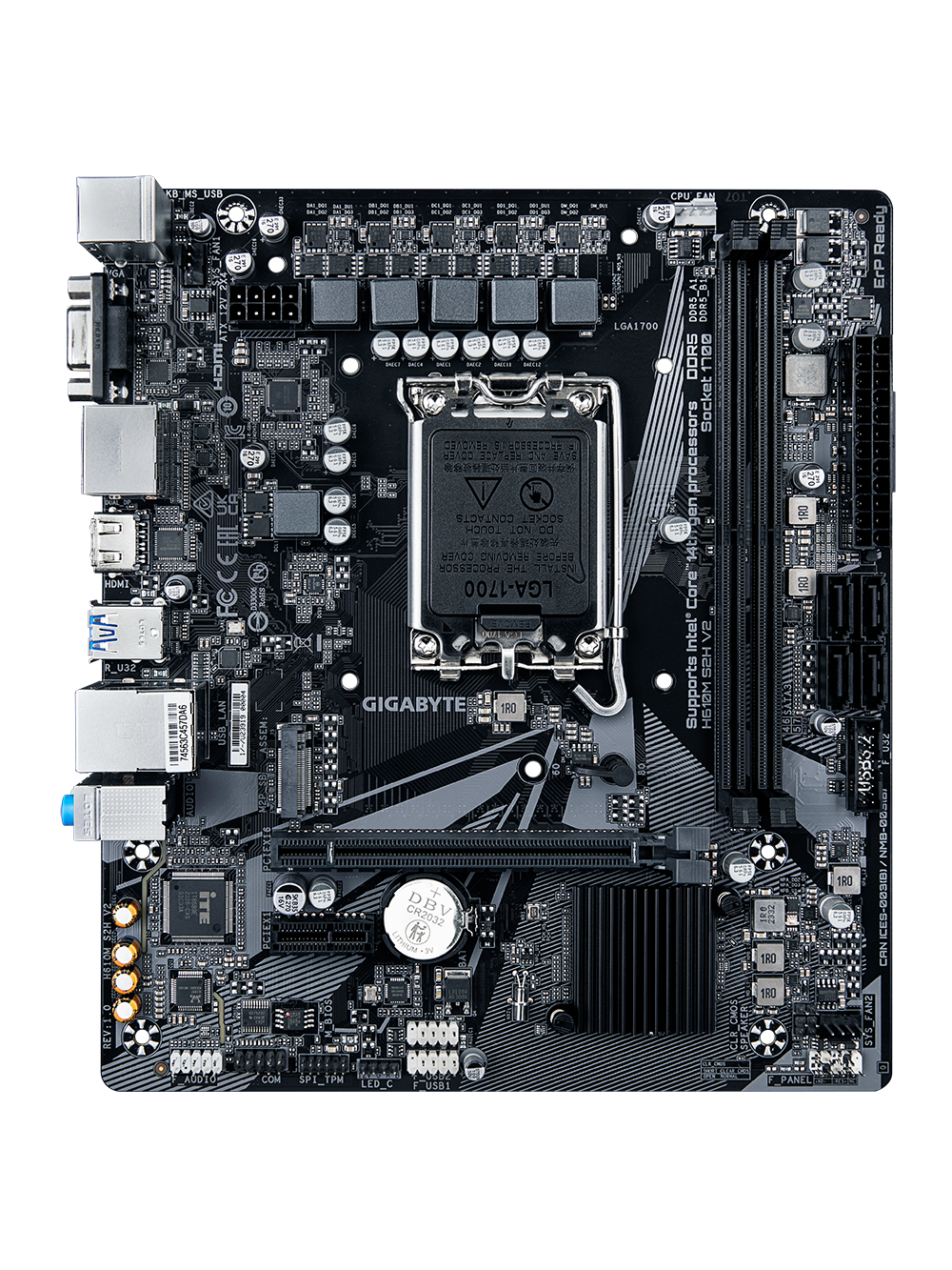 Gigabyte | H610M S2H V2 1.0 | Processor family Intel | Processor socket LGA1700 | DDR5 DIMM | Supported hard disk drive interfaces M.2, SATA | Number of SATA connectors 4 1