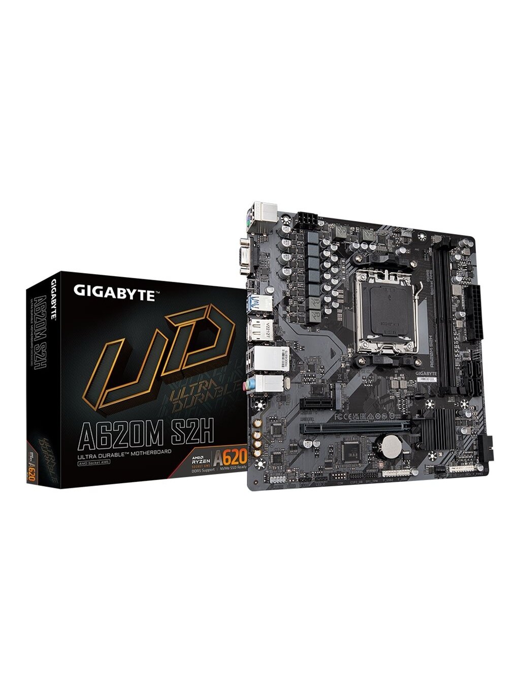 Gigabyte | A620M S2H 1.0 M/B | Processor family AMD | Processor socket AM5 | DDR5 DIMM | Memory slots 2 | Supported hard disk drive interfaces SATA, M.2 | Number of SATA connectors 4 | Chipset AMD A620 | Micro ATX 3 Gigabyte | A620M S2H 1.0 M/B | Processor family AMD | Processor socket AM5 | DDR5 DIMM | Memory slots 2 | Supported hard disk drive interfaces SATA, M.2 | Number of SATA connectors 4 | Chipset AMD A620 | Micro ATX 3