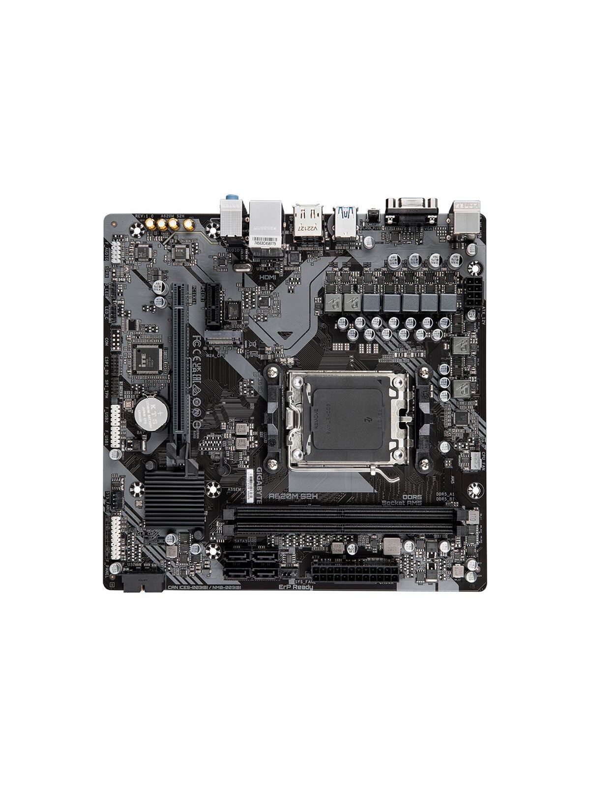 Gigabyte | A620M S2H 1.0 M/B | Processor family AMD | Processor socket AM5 | DDR5 DIMM | Memory slots 2 | Supported hard disk drive interfaces SATA, M.2 | Number of SATA connectors 4 | Chipset AMD A620 | Micro ATX Gigabyte | A620M S2H 1.0 M/B | Processor family AMD | Processor socket AM5 | DDR5 DIMM | Memory slots 2 | Supported hard disk drive interfaces SATA, M.2 | Number of SATA connectors 4 | Chipset AMD A620 | Micro ATX