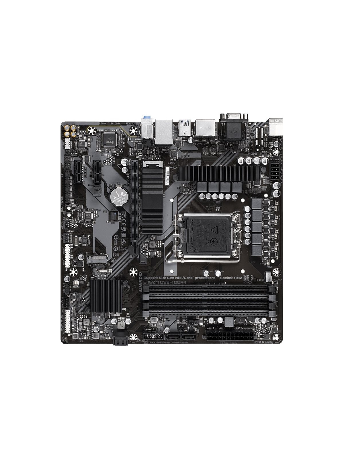 Gigabyte | B760M DS3H DDR4 1.0 M/B | Processor family Intel | Processor socket  LGA1700 | DDR4 DIMM | Memory slots 4 | Supported hard disk drive interfaces 	SATA, M.2 | Number of SATA connectors 4 | Chipset Intel B760 Express | Micro ATX 1