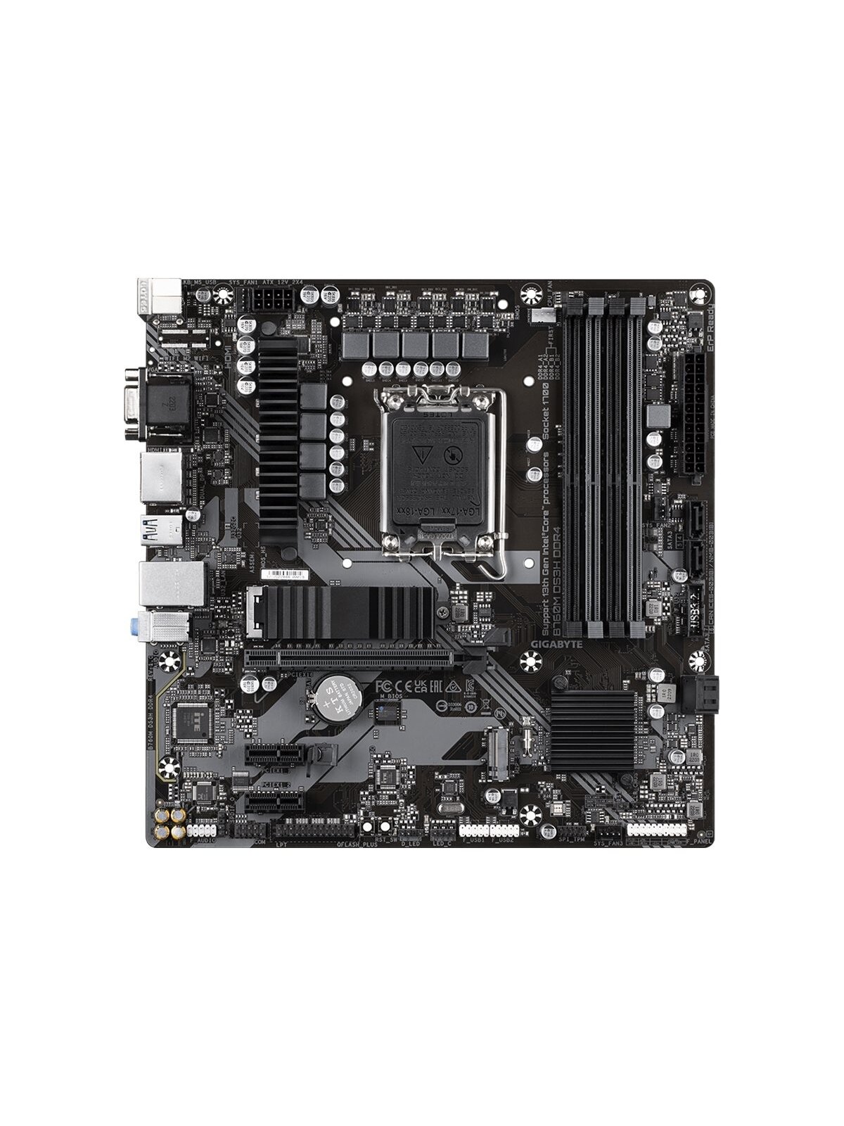 Gigabyte | B760M DS3H DDR4 1.0 M/B | Processor family Intel | Processor socket  LGA1700 | DDR4 DIMM | Memory slots 4 | Supported hard disk drive interfaces 	SATA, M.2 | Number of SATA connectors 4 | Chipset Intel B760 Express | Micro ATX