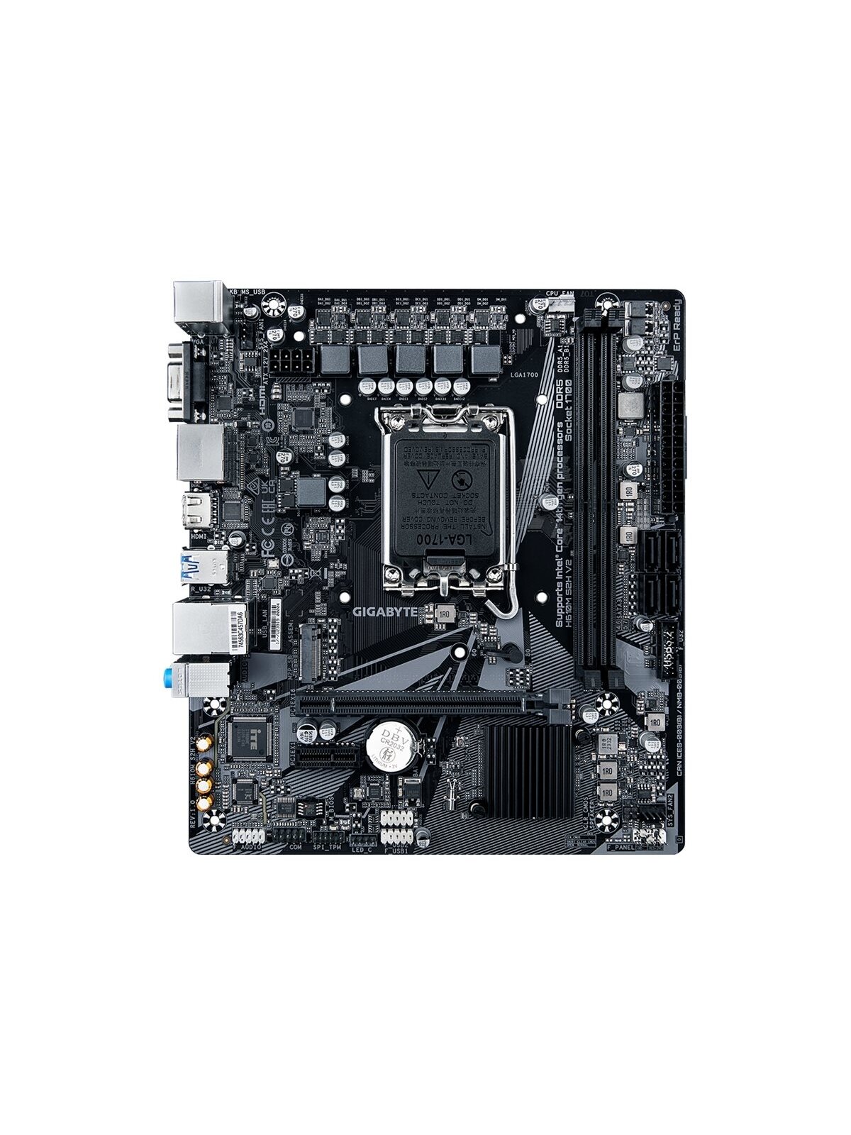 Gigabyte | H610M S2H V2 1.0 | Processor family Intel | Processor socket LGA1700 | DDR5 DIMM | Supported hard disk drive interfaces M.2, SATA | Number of SATA connectors 4