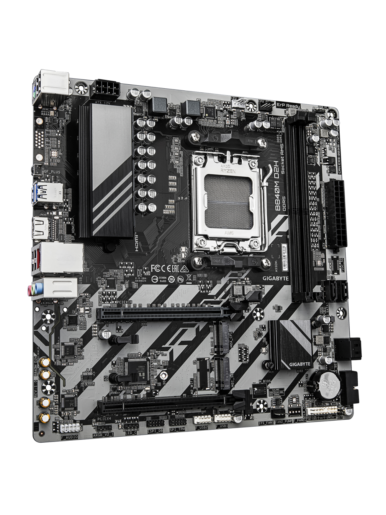 Gigabyte B840M D2H | Processor family AMD | Processor socket AM5 | DDR5 | Supported hard disk drive interfaces SATA, M.2 | Number of SATA connectors 4 2 Gigabyte B840M D2H | Processor family AMD | Processor socket AM5 | DDR5 | Supported hard disk drive interfaces SATA, M.2 | Number of SATA connectors 4 2