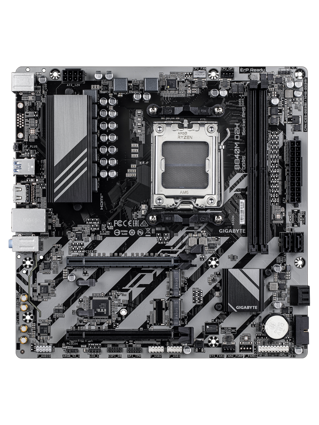 Gigabyte B840M D2H | Processor family AMD | Processor socket AM5 | DDR5 | Supported hard disk drive interfaces SATA, M.2 | Number of SATA connectors 4 1 Gigabyte B840M D2H | Processor family AMD | Processor socket AM5 | DDR5 | Supported hard disk drive interfaces SATA, M.2 | Number of SATA connectors 4 1